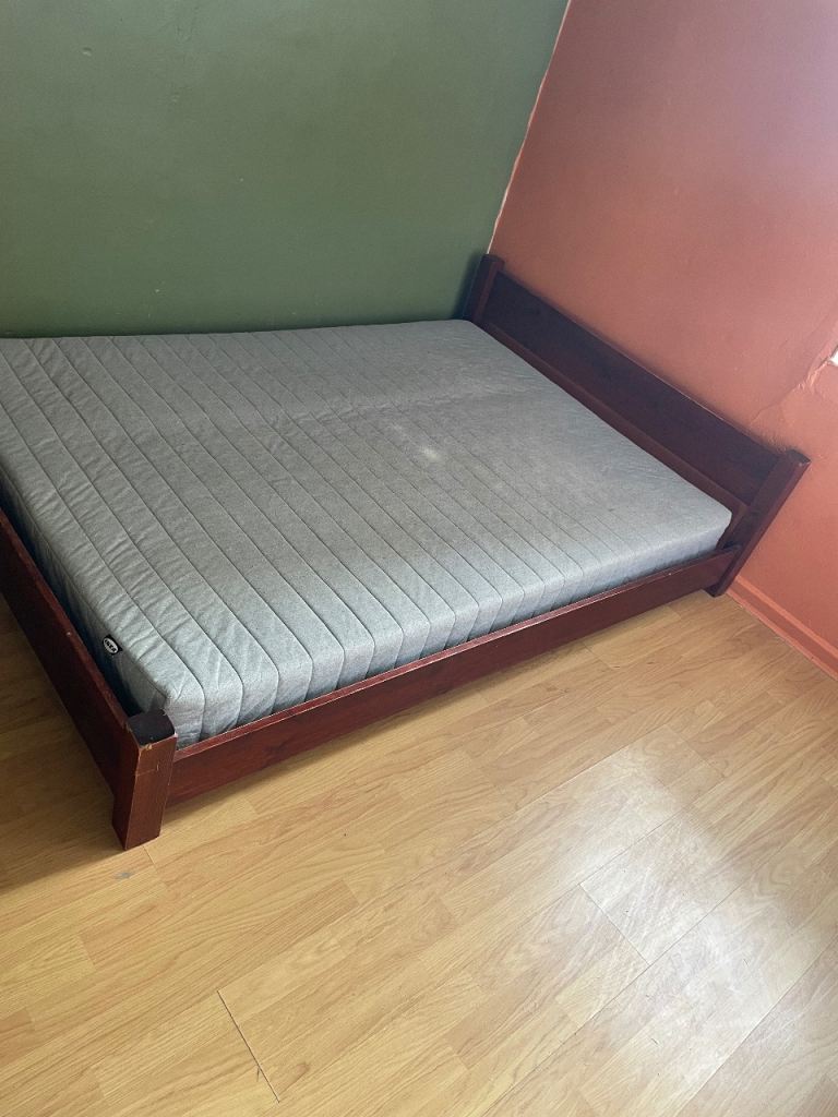 Warren Evan wooden bed frame dark brown low to the ground 