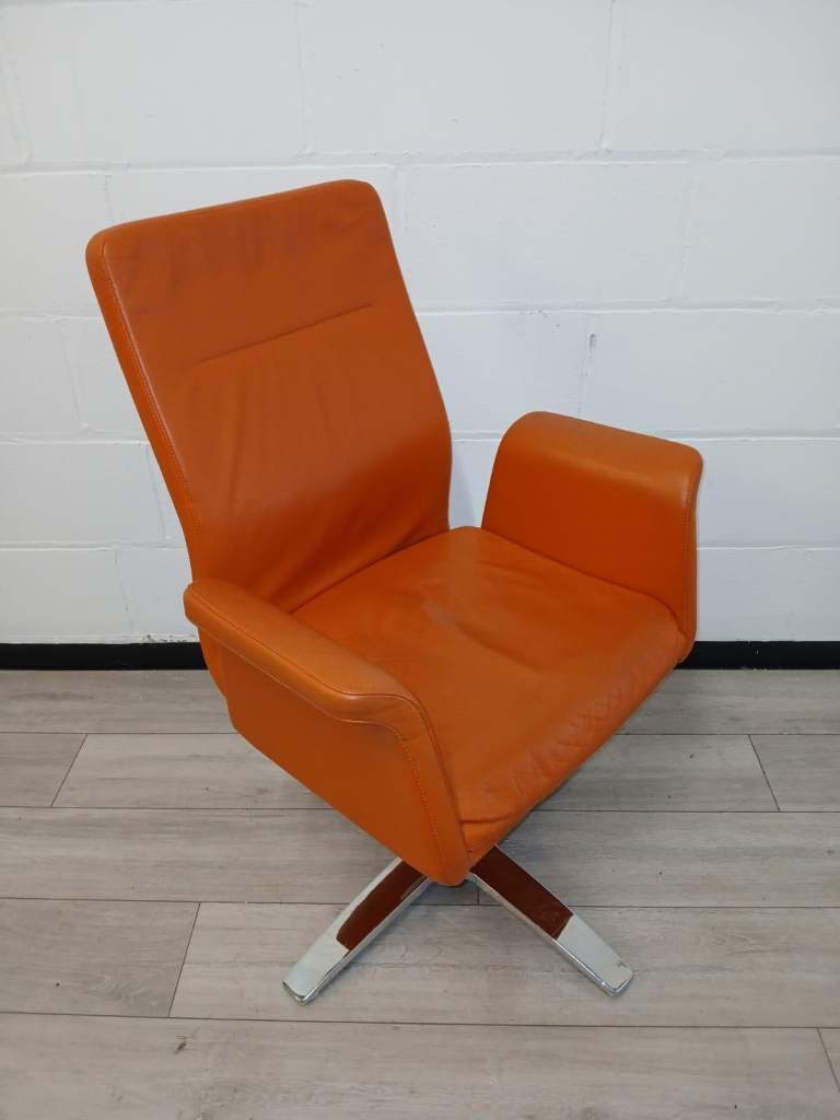 Girsberger Executive Conference Chair, Armrests, Real Orange Leather