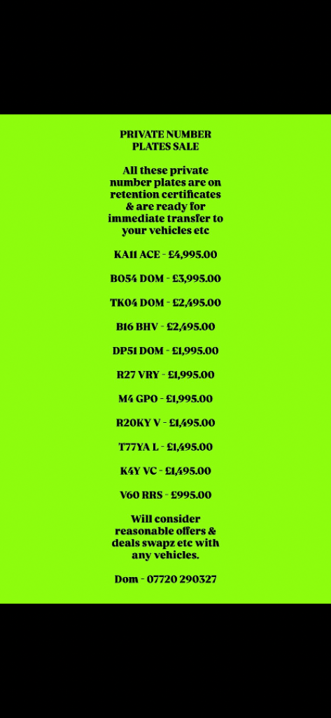 PRIVATE NUMBER PLATES SALE