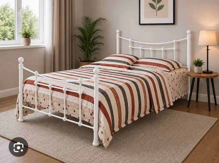 White Metal Double Bed Frame – Good Condition
