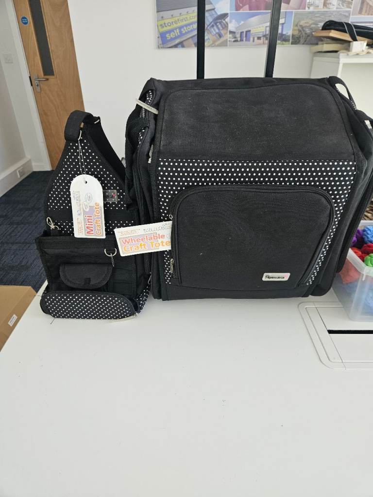 papercrafts wheelable craft tote + mini craft tote set new tagged polka dot