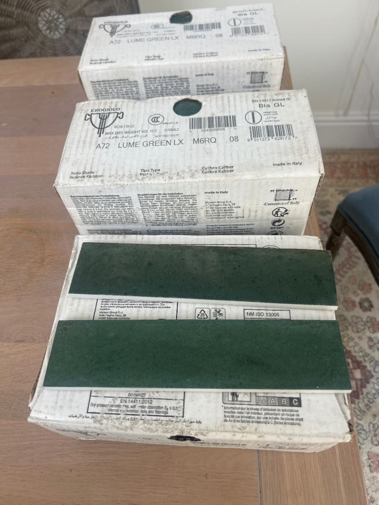 New 3 boxes Lume Green Gloss Floor/Wall tile LX Ceramic Tiles - Still Boxed