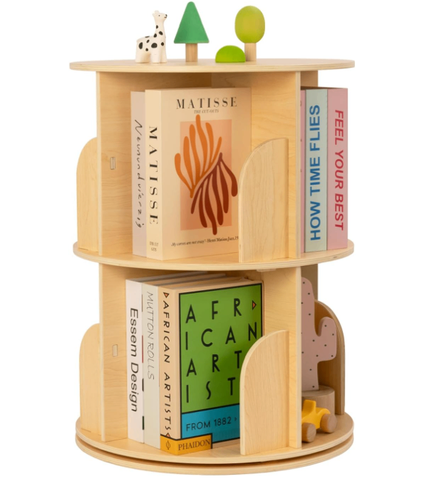 OOOK 2-Tier Rotating Bookshelf – Wooden Spinning Kids Bookcase – £30