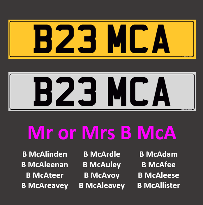 B23 MCA - Rare MCA Cherished Registration Number Plate