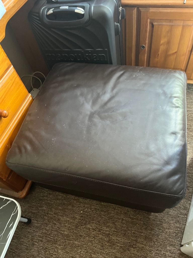 Brown Leather Storage Footstool – Good Condition