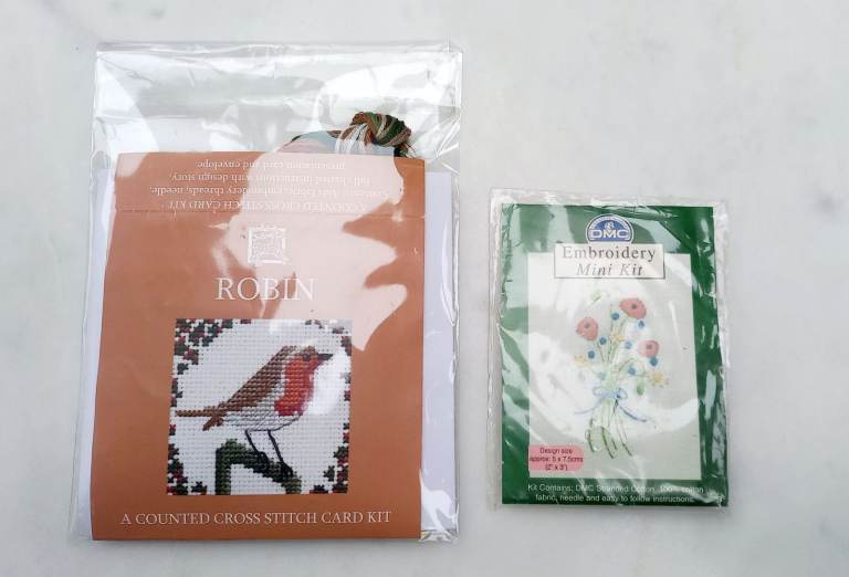 DIY Miniature Robin Card Cross Stitch Kit & Miniature Floral Embroidery Kit. 