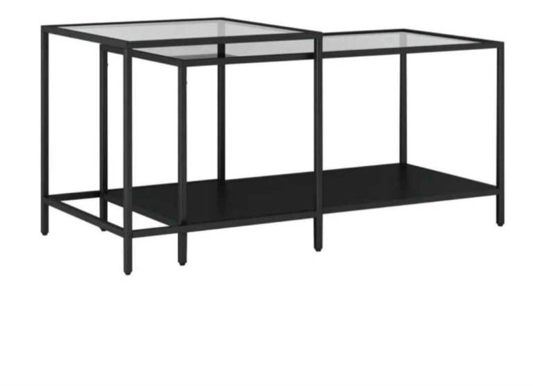 Set Of 2 Coffee Table For Living Room With Glass Top (Black)