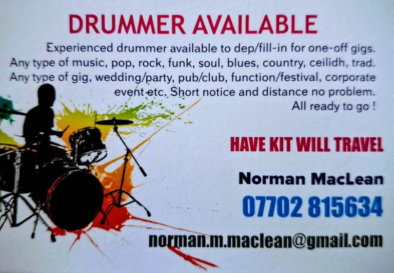 EXPERIENCED DRUMMER AVAILABLE