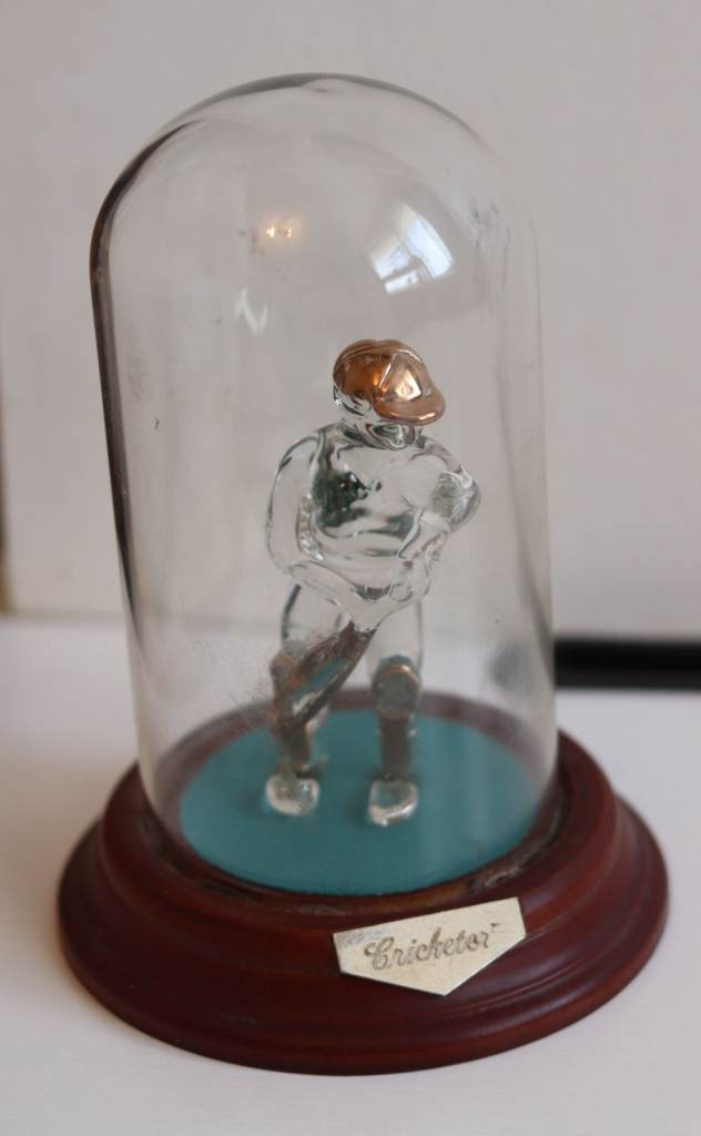 REDUCED AGAIN! Glass Cricketer figurine in glass dome