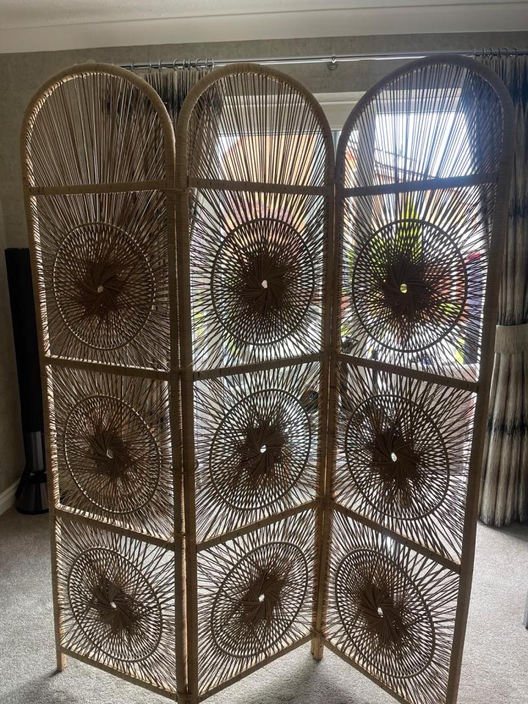 Rattan 3 panel folding screen