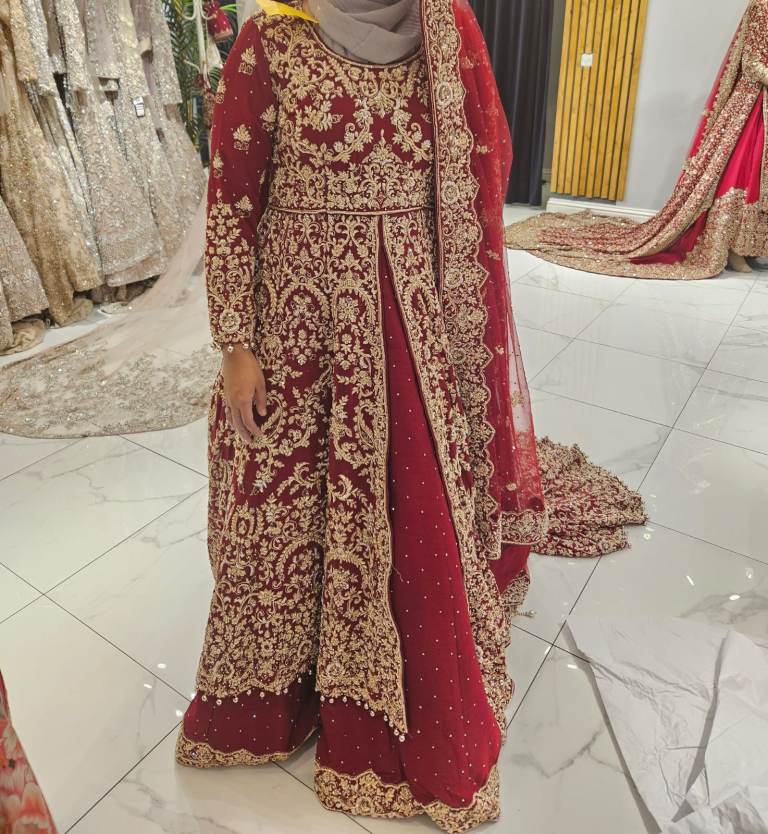 Dark Red and Gold Bridal Lengha
