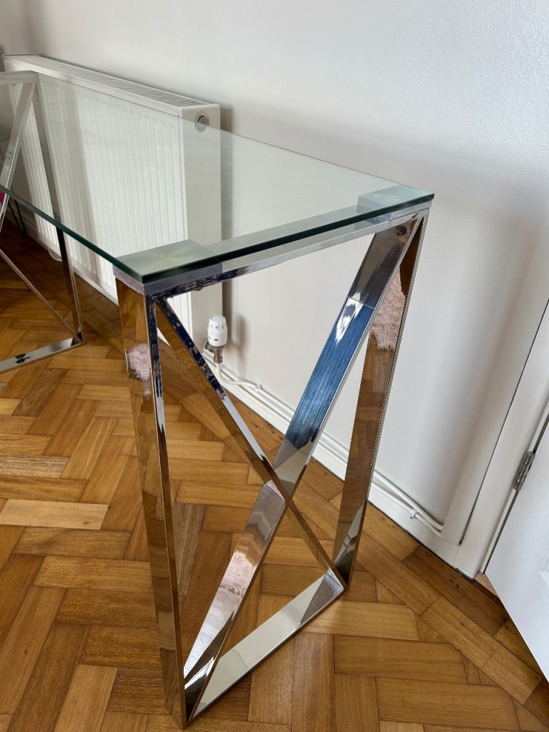 Chrome and glass consul table