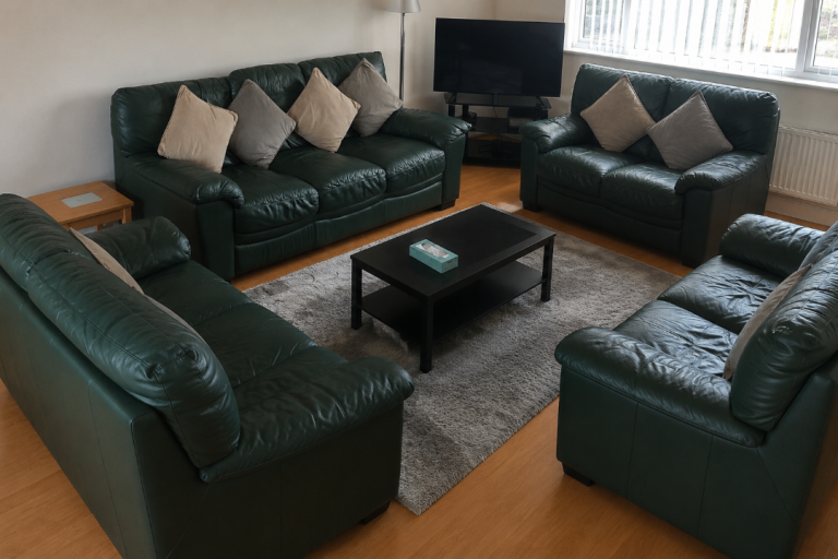 3 seater and 2 seater green Real leather sofa x2 sets Bradford, West Yorkshire