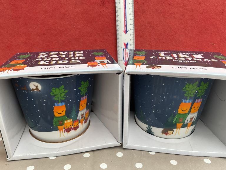Kevin and Katie Christmas mugs. NEW