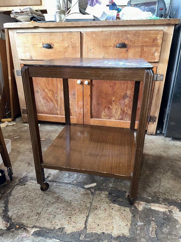 Art deco / Odeon style coffee / side table 'Seymour Floating Action' TV Trolley, castors & shelf