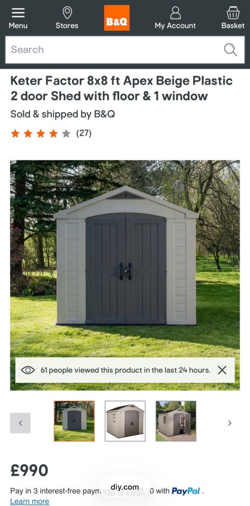 Keter 8ft x 8ft beige shed