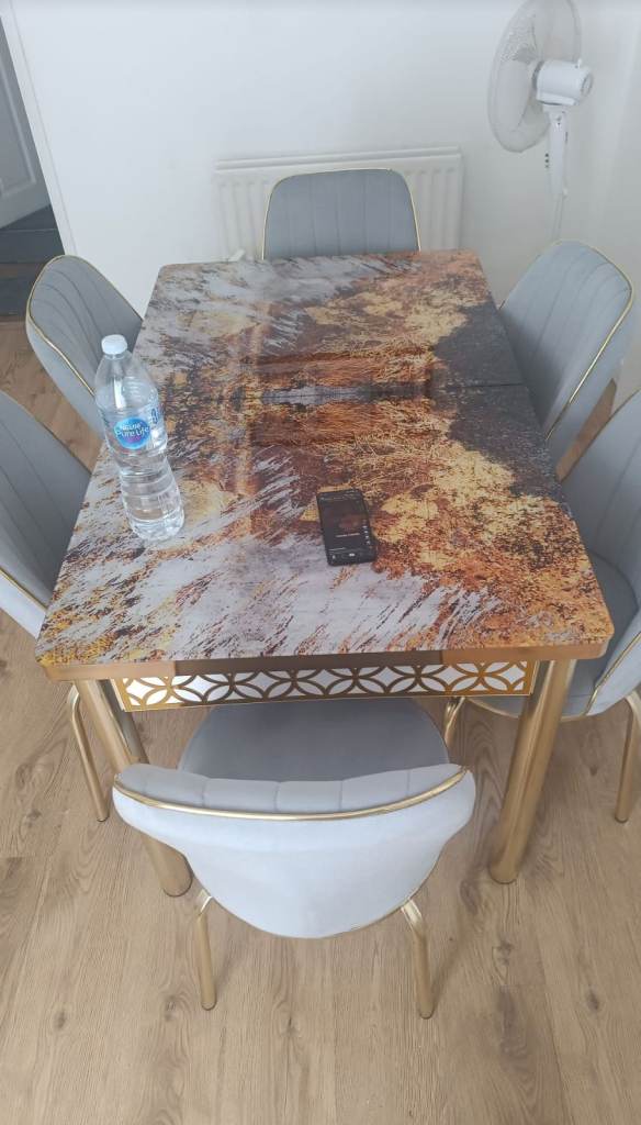 Brand New Grey Anka Gold Extendable Dining Table with 6 chairs - £360 - Free Delivery 
