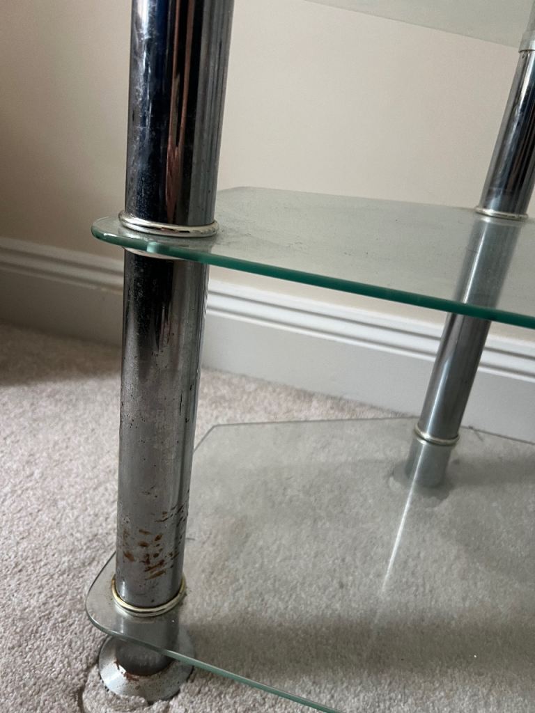 Glass TV Unit / Console Table with Chrome Legs – Fair Condition