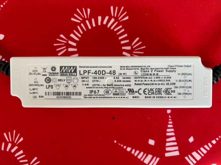 MEAN WELL LED Driver, 48V Output, 40.32W Output, 840mA Output, Constant Voltage Dimmable