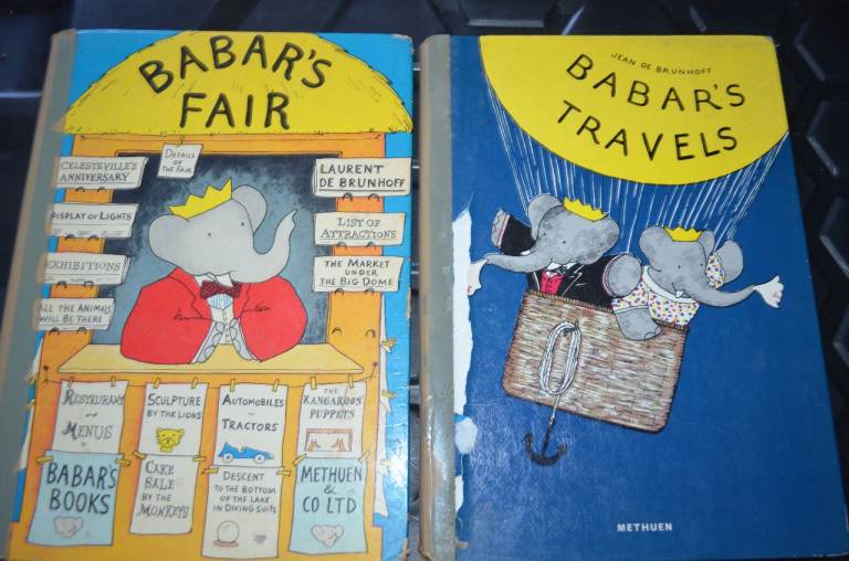 PAIR Babar's FAIR & Barbar's TRAVELS vintage 1960's hardback books