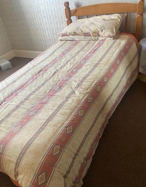 Single Pine Bed Frame with Mattress – Good Condition