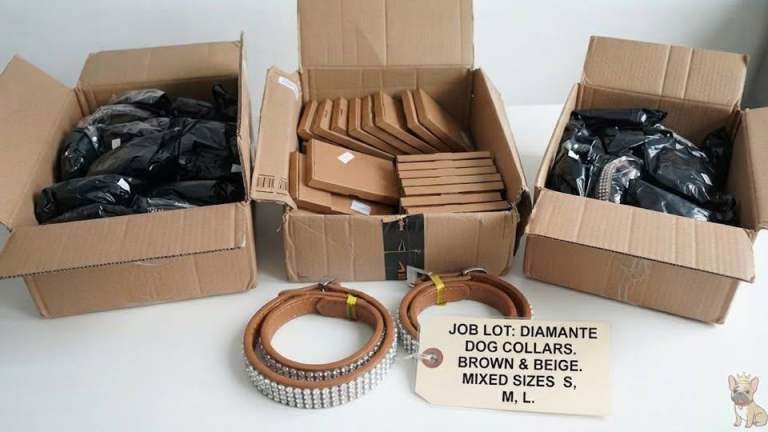 Job Lot of 100 Diamante Dog Collars – PU Leather – Mixed Sizes S/M/L