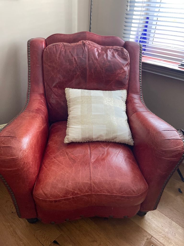 Red Leather Chesterfield Style Armchair