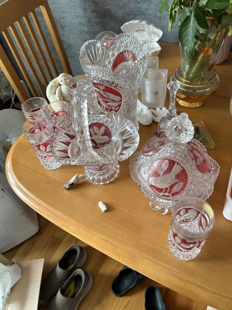 Beautiful Red Cut Glassware Set - Vases, Glasses, and More