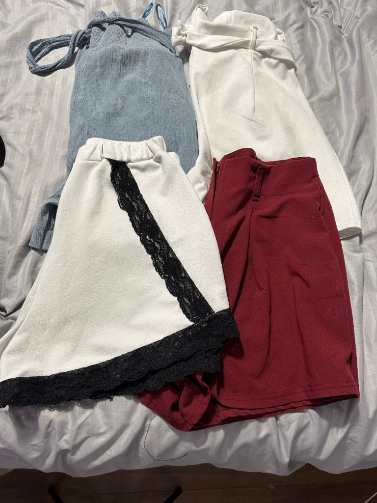 Bundle 4 High Waist Shorts PLT, Boohoo & New Look Used Size 14 White Blue Burgundy