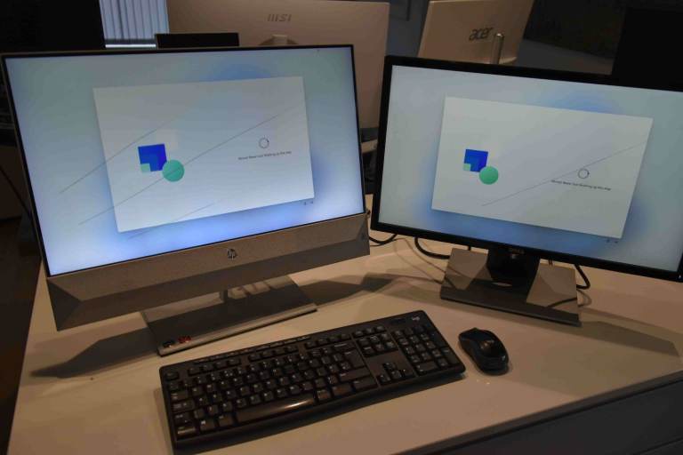 image for HP Pavilion 24" All-in-One Desktop.  24-xa1xxx.  AMD Ryzen 5. And external 24" Dell Monitor