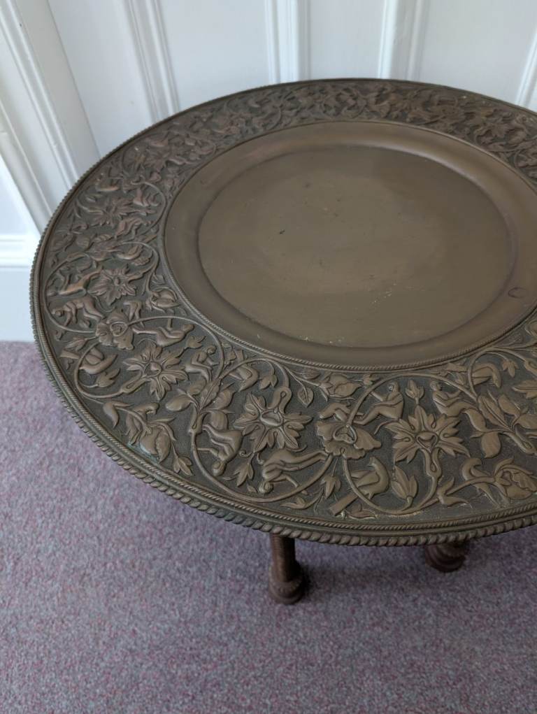 Rare Antique Decorative Tray Table with wooden carved folding base for Sale