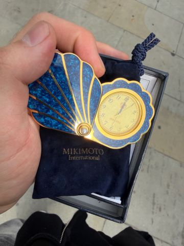 Mikimoto International Shell Travel Clock – Blue & Gold, As New