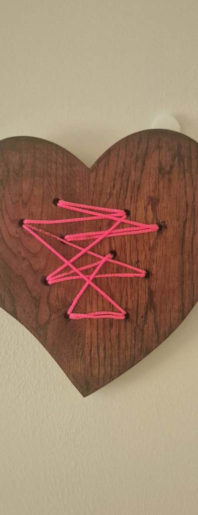 Wooden Heart Wall Decor with Pink Thread – new 