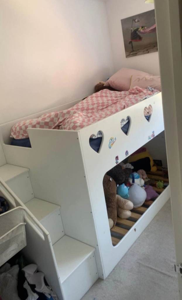 White Wooden Bunk Bed with Storage Steps 