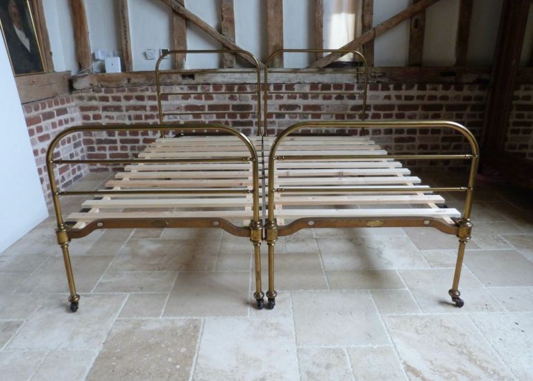 2 Pair of Victorian French brass 3ft large single bed with new pine bases