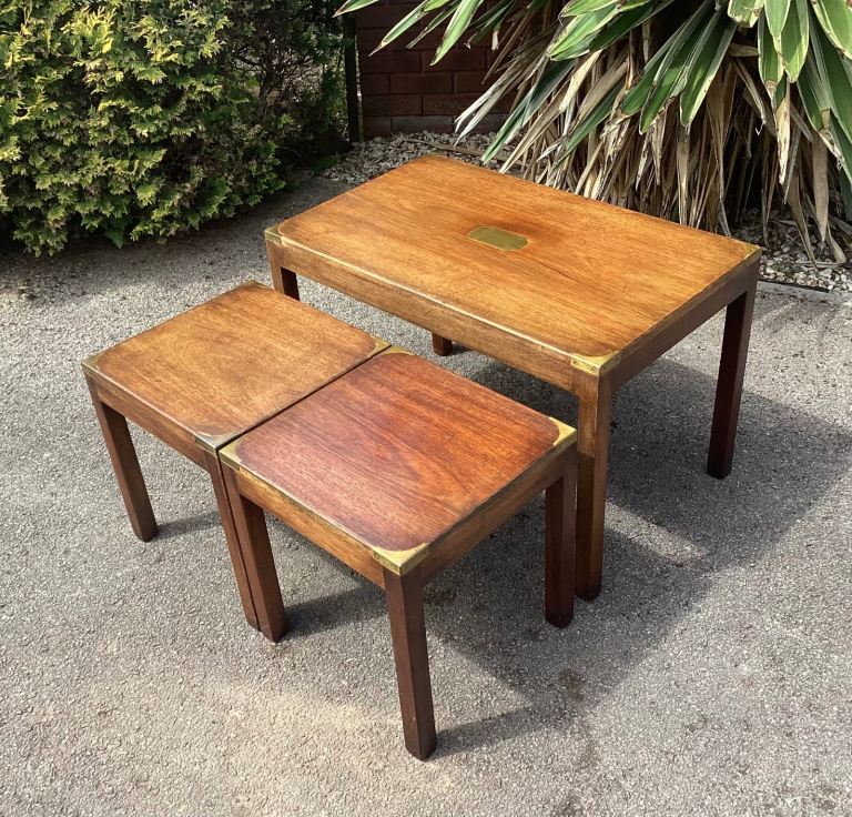 Antique Mahogany Military Campaign Nest of Tables C. 1930