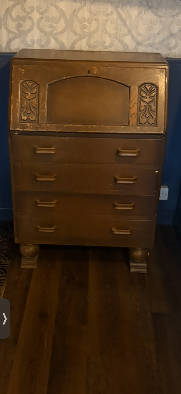 Vintage Wooden Writing Bureau with Drawers – Good Condition