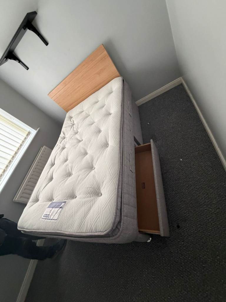 Small double devan bed complete with headboard and big pocket sprung matress and drawers Only £150