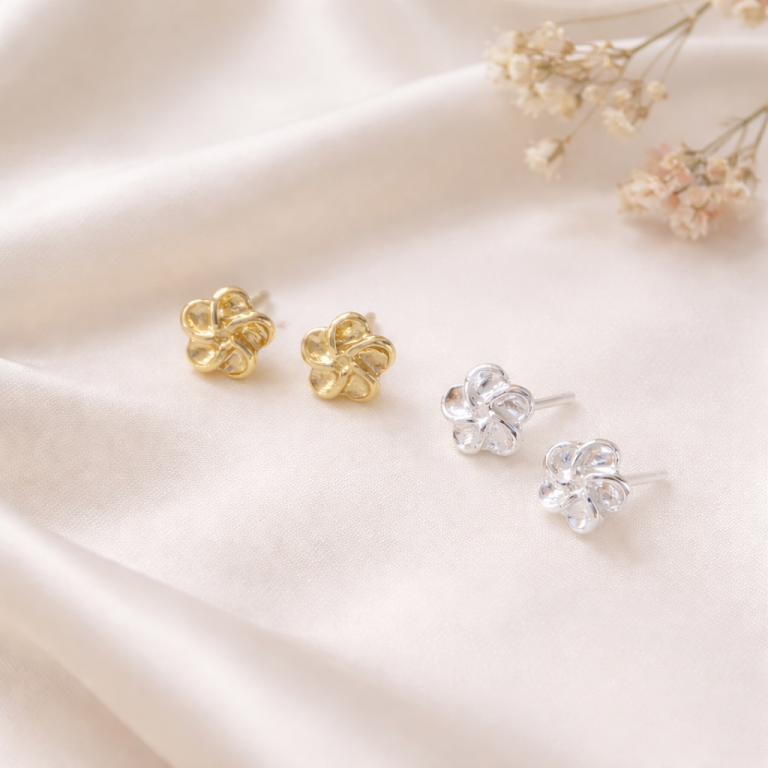 14K Gold Plated Flower Stud Earrings 5mm Sterling Silver Dainty Minimalist Jewellery Gift for Her