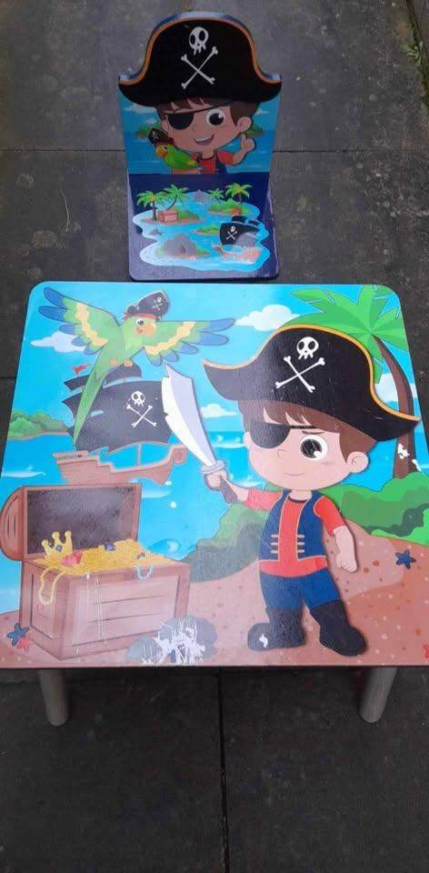  Pirate Kids Table & Chair Set Children Pre-school Wooden Study Desk Stool Set - Pirate