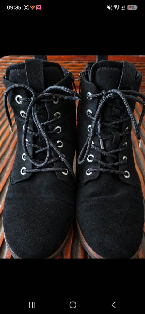 Black Suede Ankle Boots with Laces and Zips – Good Condition