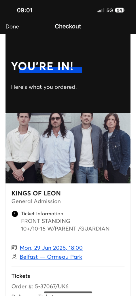 Kings of Leon Concert Tickets – Front Standing