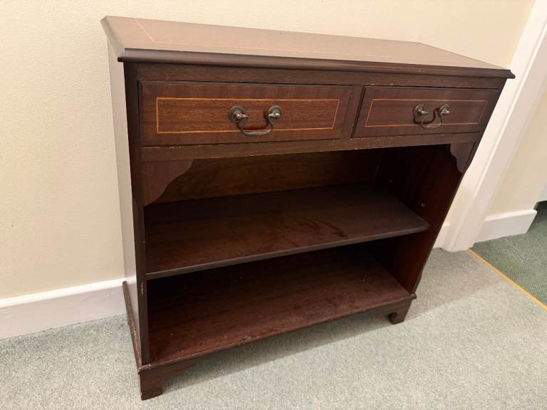 Mahogany bookcase side table with drawers