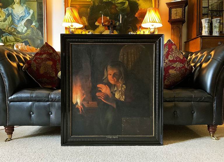 Large Dutch Oil Portrait Painting After Godfried Schalcken (1830s)