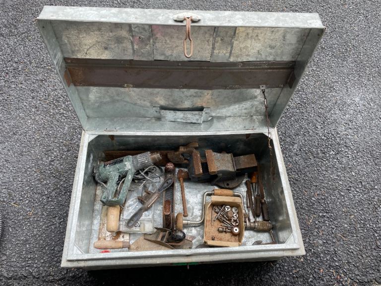 Vintage tools and steel chest 