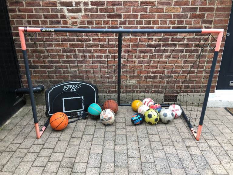Kipsta Football Goal and Basketball Hoop with Assorted Balls – Good Condition