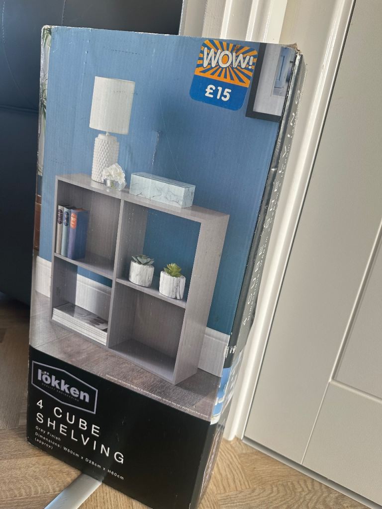 NEW Lökken 4 Cube Shelving Unit – Grey