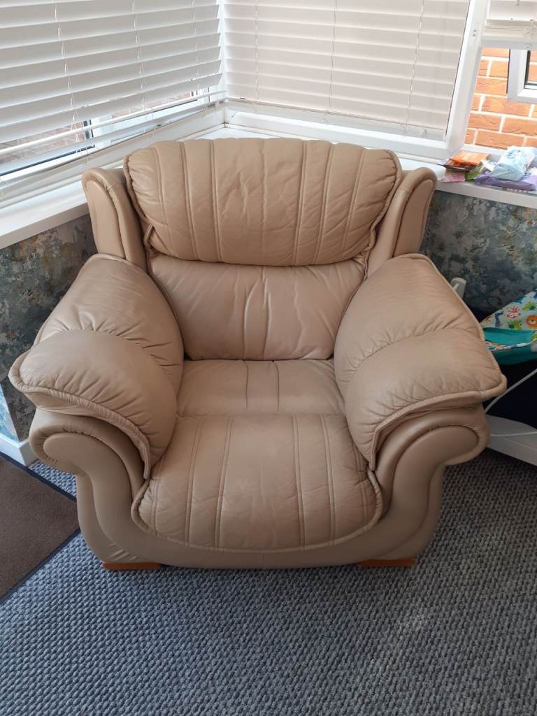 Beige leather sofa and chair