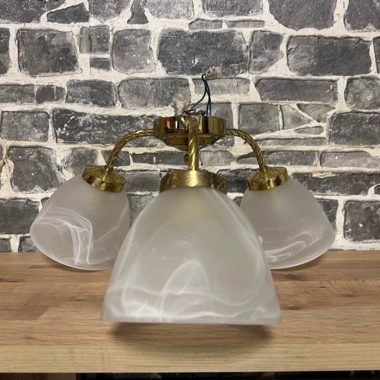 3-Arm Brass Ceiling Light with Frosted Swirl Glass Shades