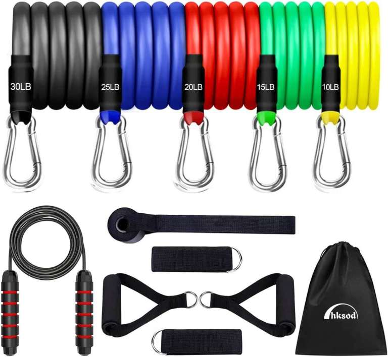 Gym Workout Resistance Bands Set + Skipping Rope, Door Anchor + Ankle Straps